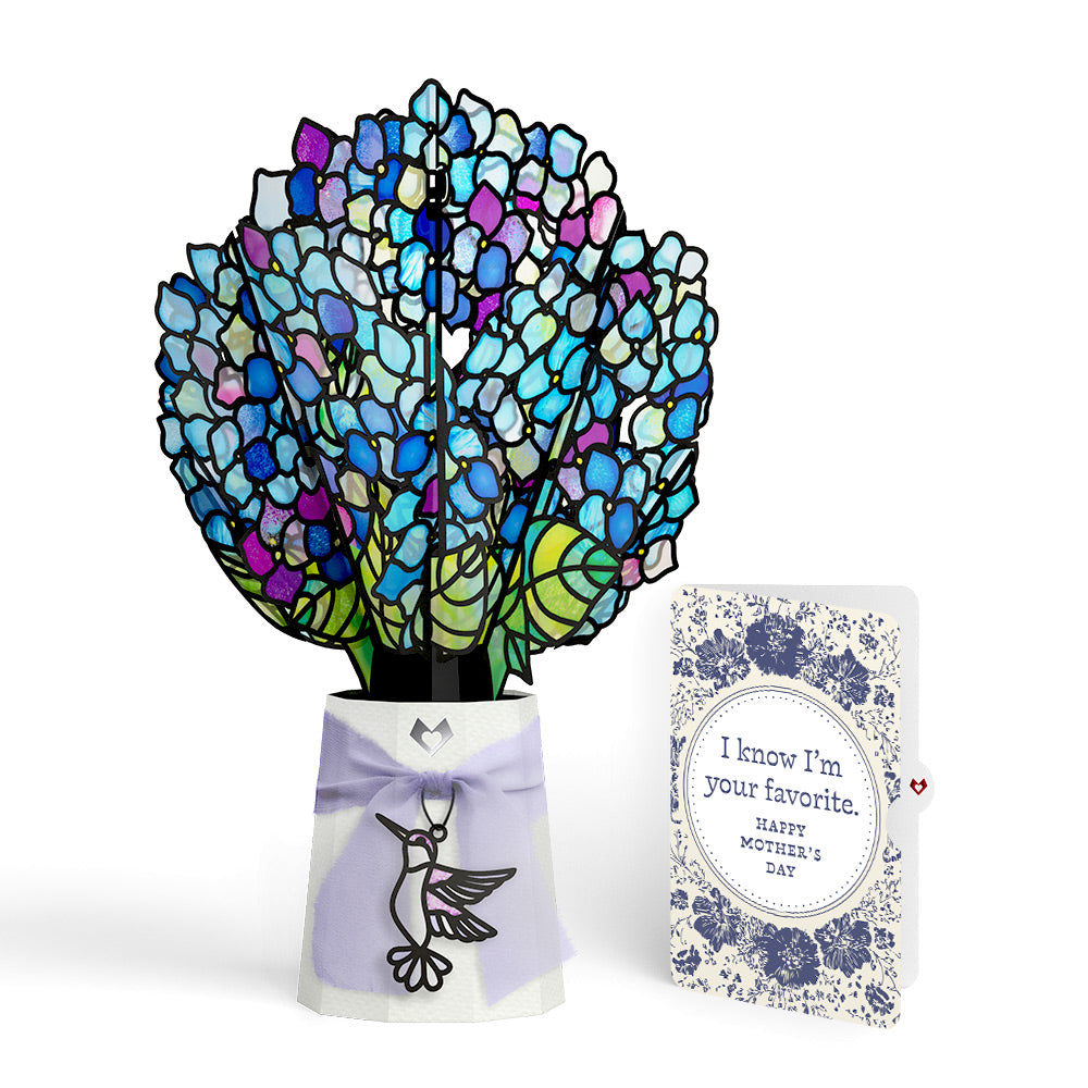 Sunlit Hydrangeas Mother’s Day Suncatcher Bouquet and Indigo Floral Sentiment Set for Mom