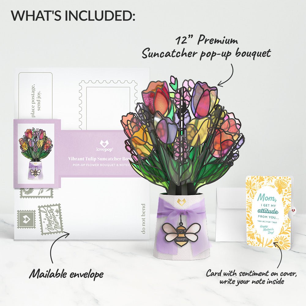 Vibrant Tulip Mother’s Day Suncatcher Bouquet and Sunny Bloom Sentiment Set for Mom