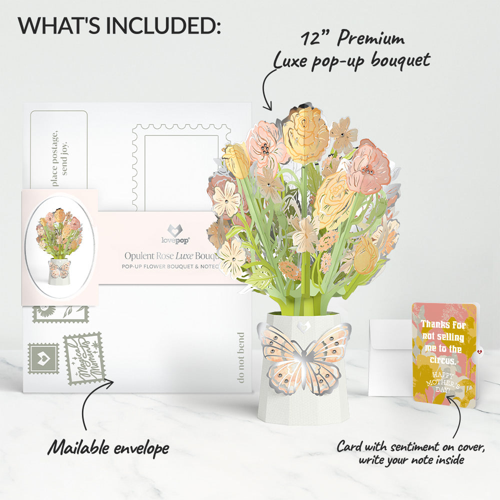 Opulent Rose Mother’s Day Luxe Bouquet and Playful Painted Bloom Sentiment Set for Mom