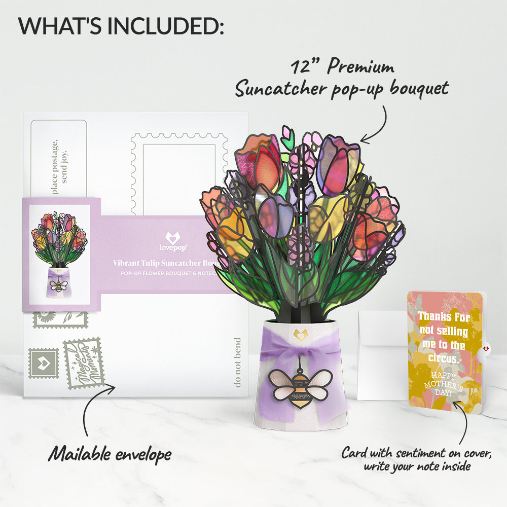 Vibrant Tulip Mother’s Day Suncatcher Bouquet and Playful Painted Bloom Sentiment Set for Mom