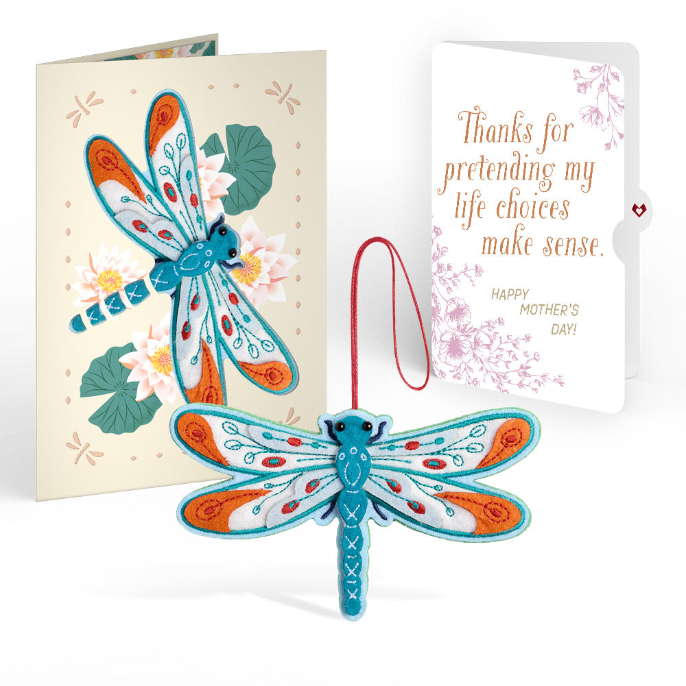 Peaceful Dragonfly Mother’s Day HeartFelt Charm Card™ and Delicate Sketch Floral Sentiment Set for Mom