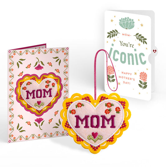 Stitched with Love Mother’s Day HeartFelt Charm Card™ and Iconic Bloom Sentiment Set for Mom