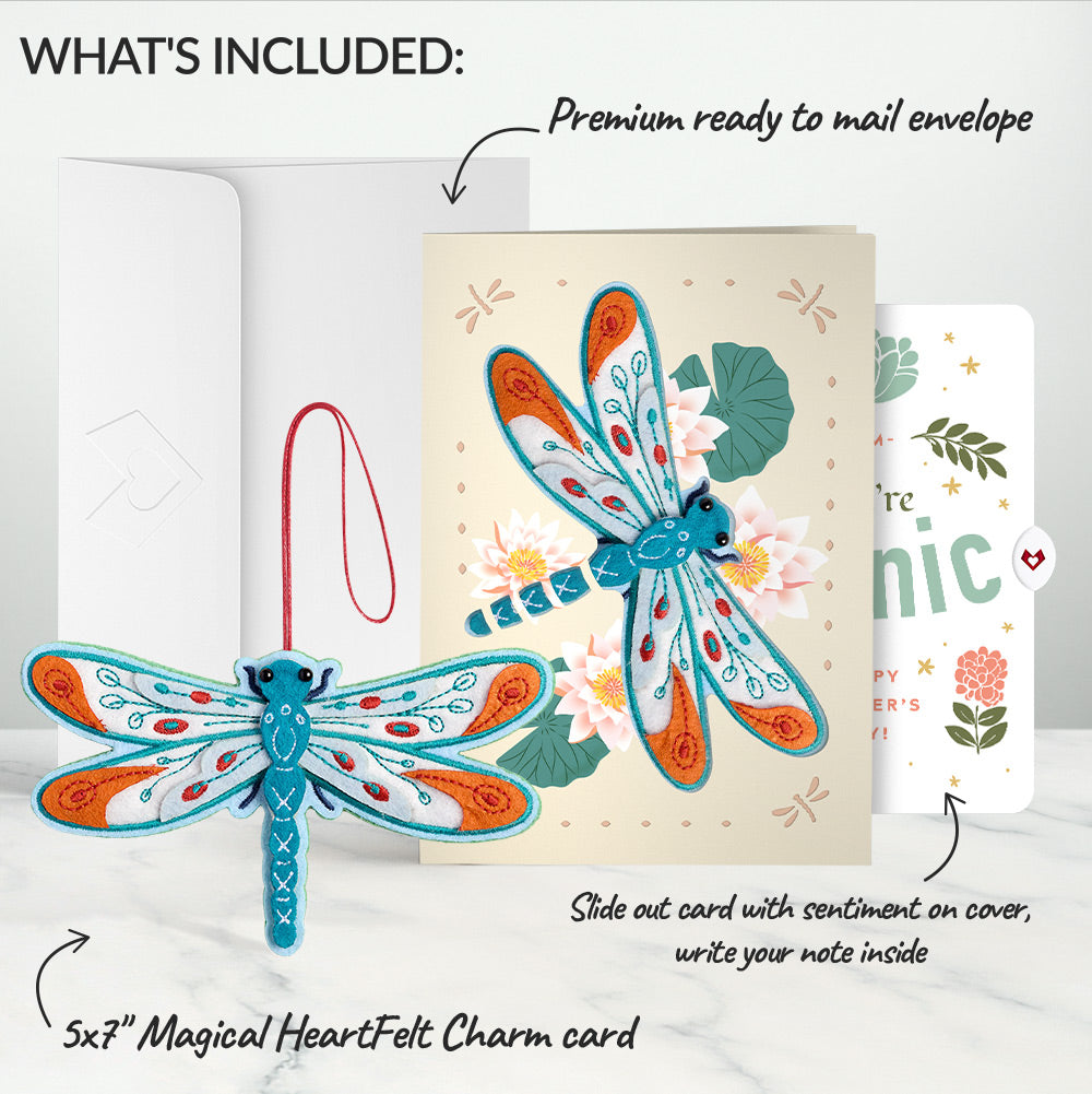 Peaceful Dragonfly Mother’s Day HeartFelt Charm Card™ and Iconic Bloom Sentiment Set for Mom