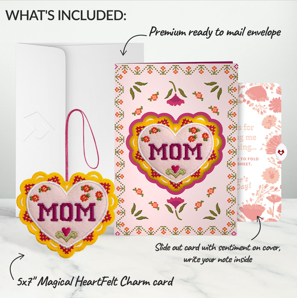 Stitched with Love Mother’s Day HeartFelt Charm Card™ and Poppies Garden Frame Sentiment Set for Mom