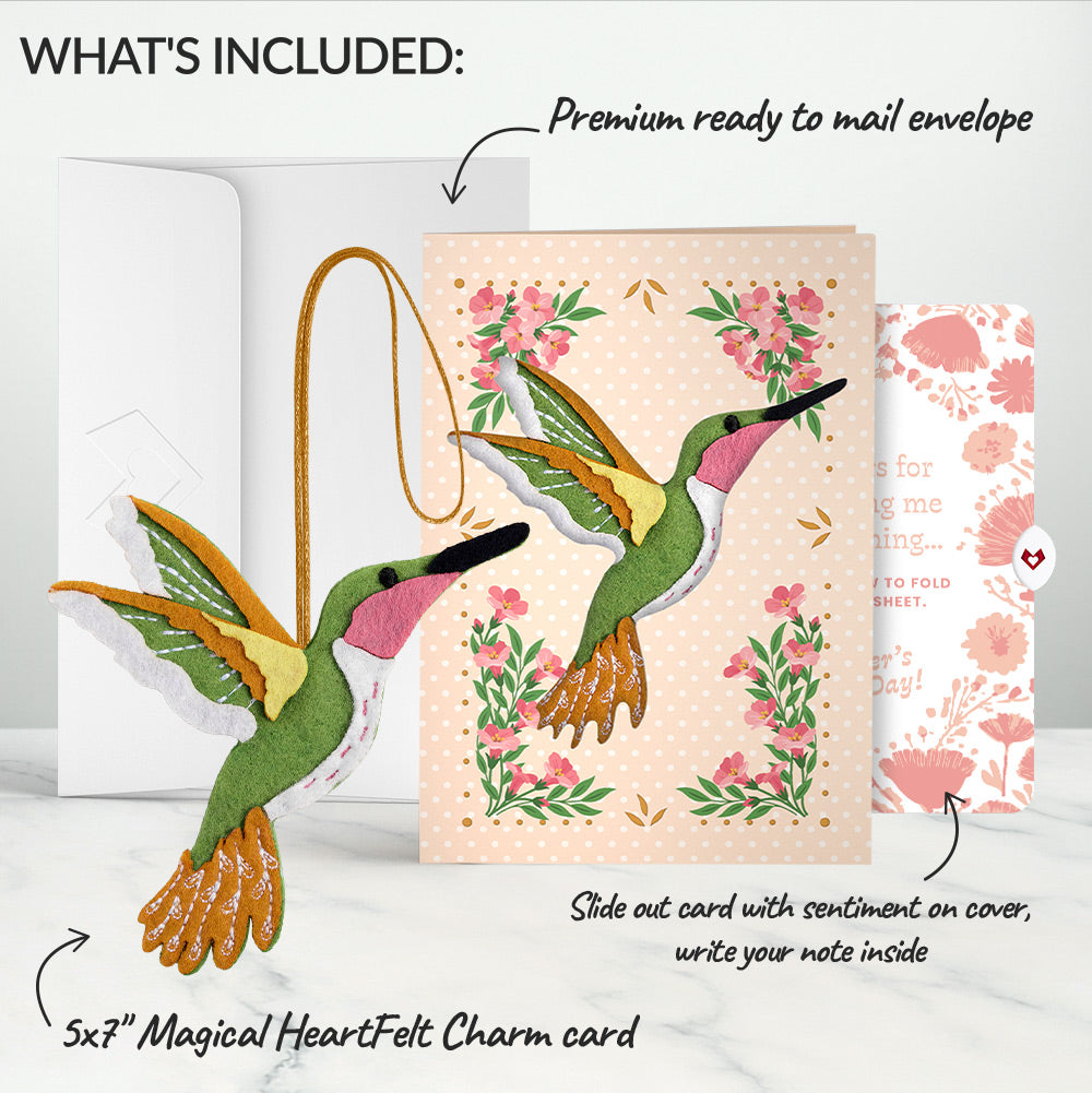 Serene Hummingbird Mother’s Day HeartFelt Charm Card™ and Poppies Garden Frame Sentiment Set for Mom