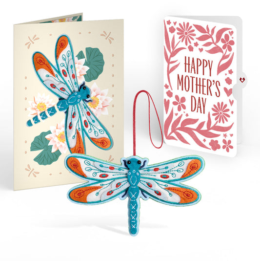Peaceful Dragonfly Mother’s Day HeartFelt Charm Card™ and Bold Petal Pattern Sentiment Set for Mom