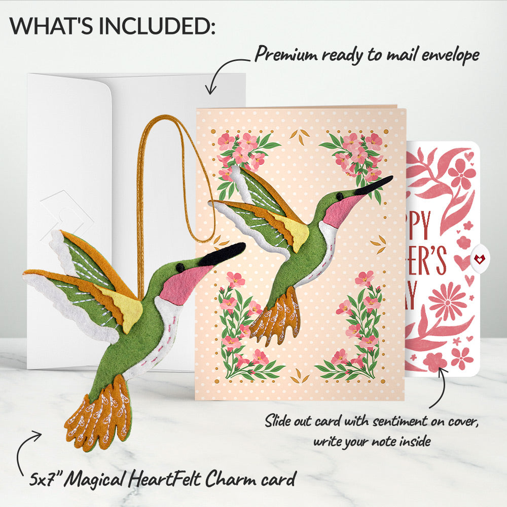 Serene Hummingbird Mother’s Day HeartFelt Charm Card™ and Bold Petal Pattern Sentiment Set for Mom