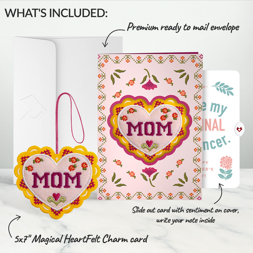 Stitched with Love Mother’s Day HeartFelt Charm Card™ and Original Bloom Tribute Sentiment Set for Mom