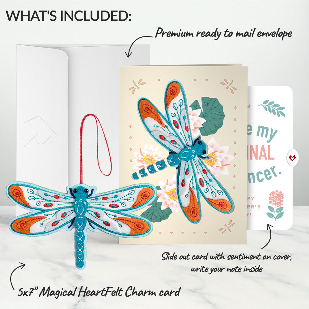 Peaceful Dragonfly Mother’s Day HeartFelt Charm Card™ and Original Bloom Tribute Sentiment Set for Mom