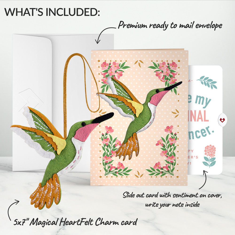 Serene Hummingbird Mother’s Day HeartFelt Charm Card™ and Original Bloom Tribute Sentiment Set for Mom