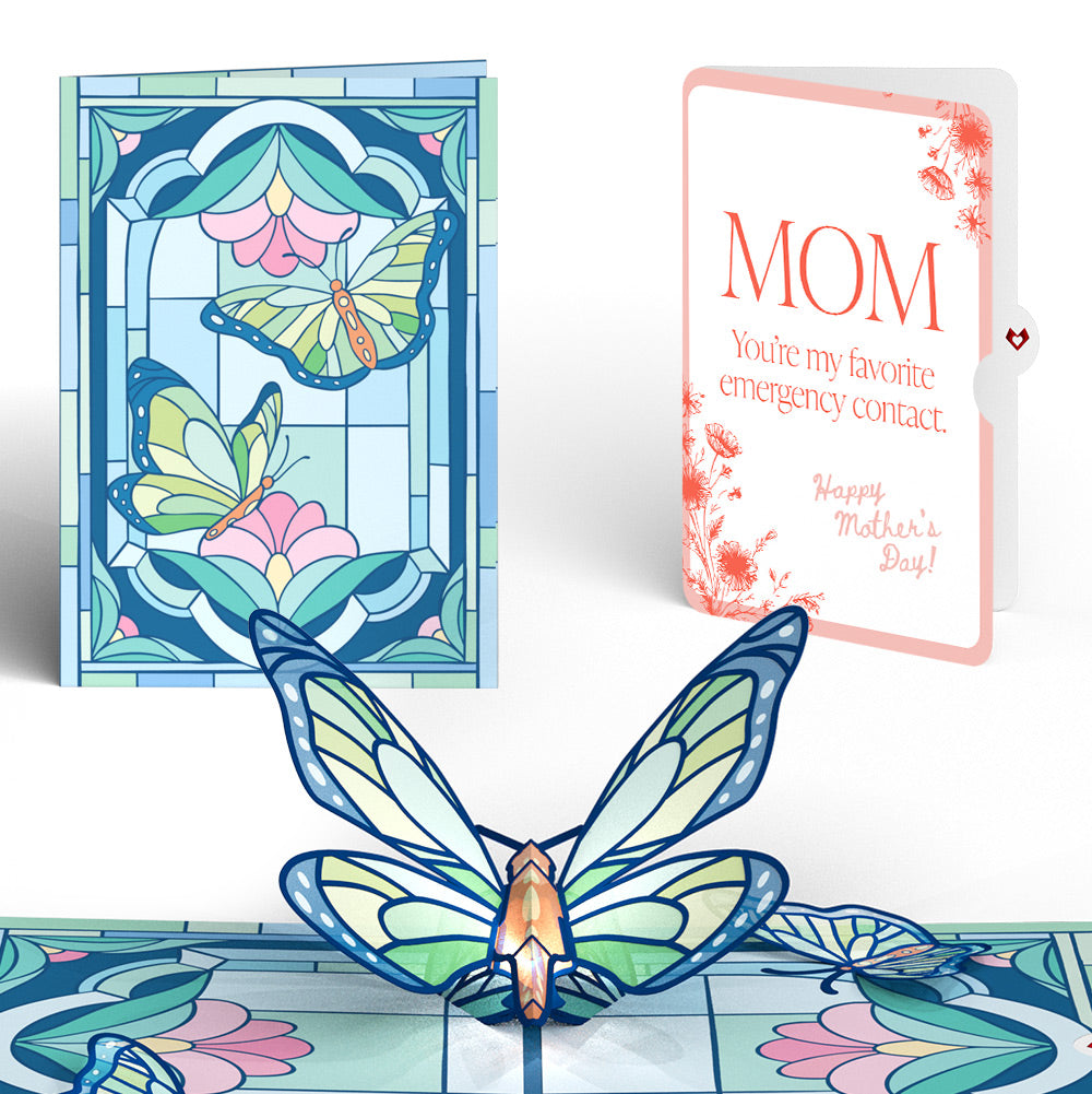 Stained Glass Butterfly Mother’s Day Light-Up Pop-Up Card and Sentiment Set for Mom