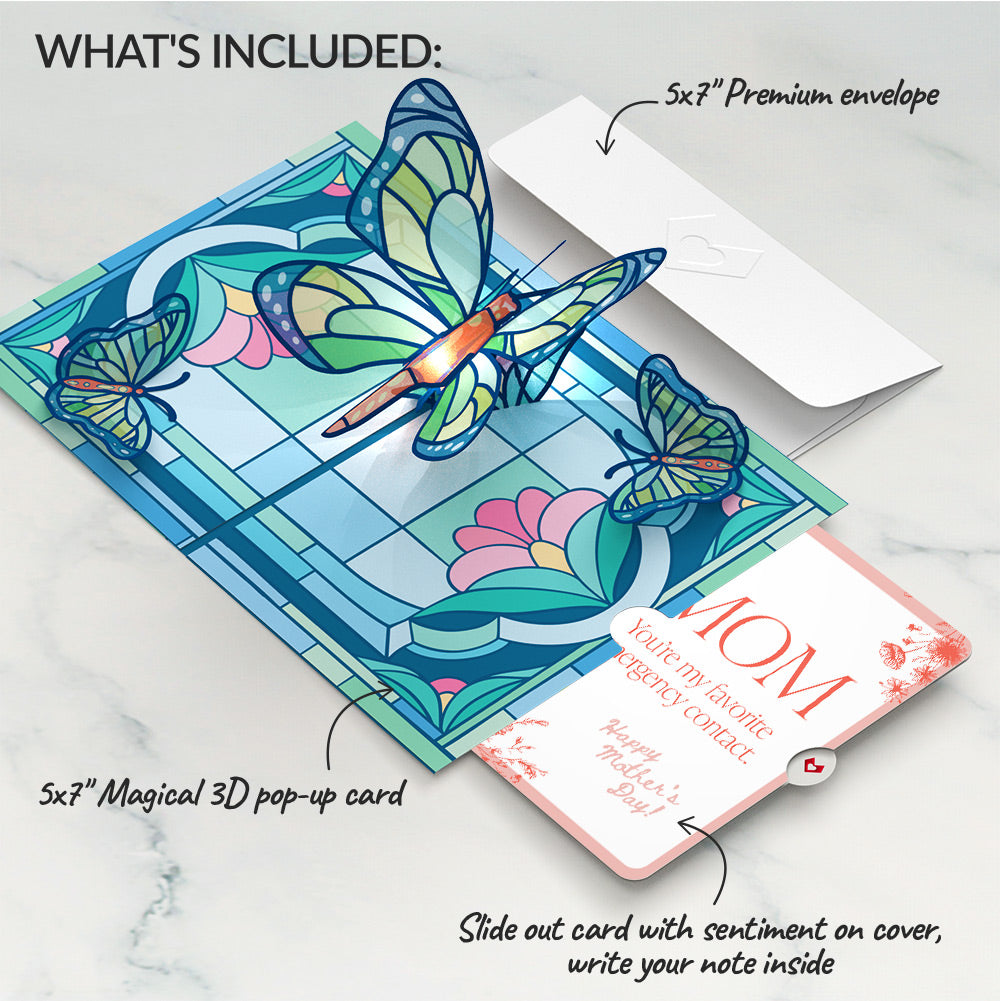 Stained Glass Butterfly Mother’s Day Light-Up Pop-Up Card and Sentiment Set for Mom