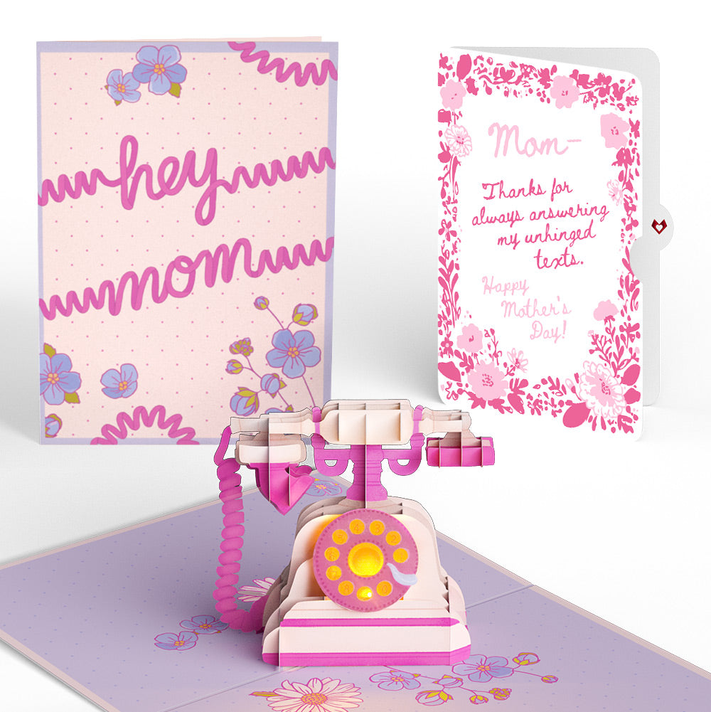 'Hey Mom' Vintage Phone Mother’s Day Music and Lights Pop-Up Card and Blushing Garden Frame Sentiment Set for Mom