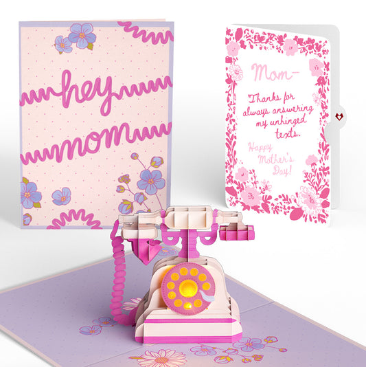 'Hey Mom' Vintage Phone Mother’s Day Music and Lights Pop-Up Card and Blushing Garden Frame Sentiment Set for Mom