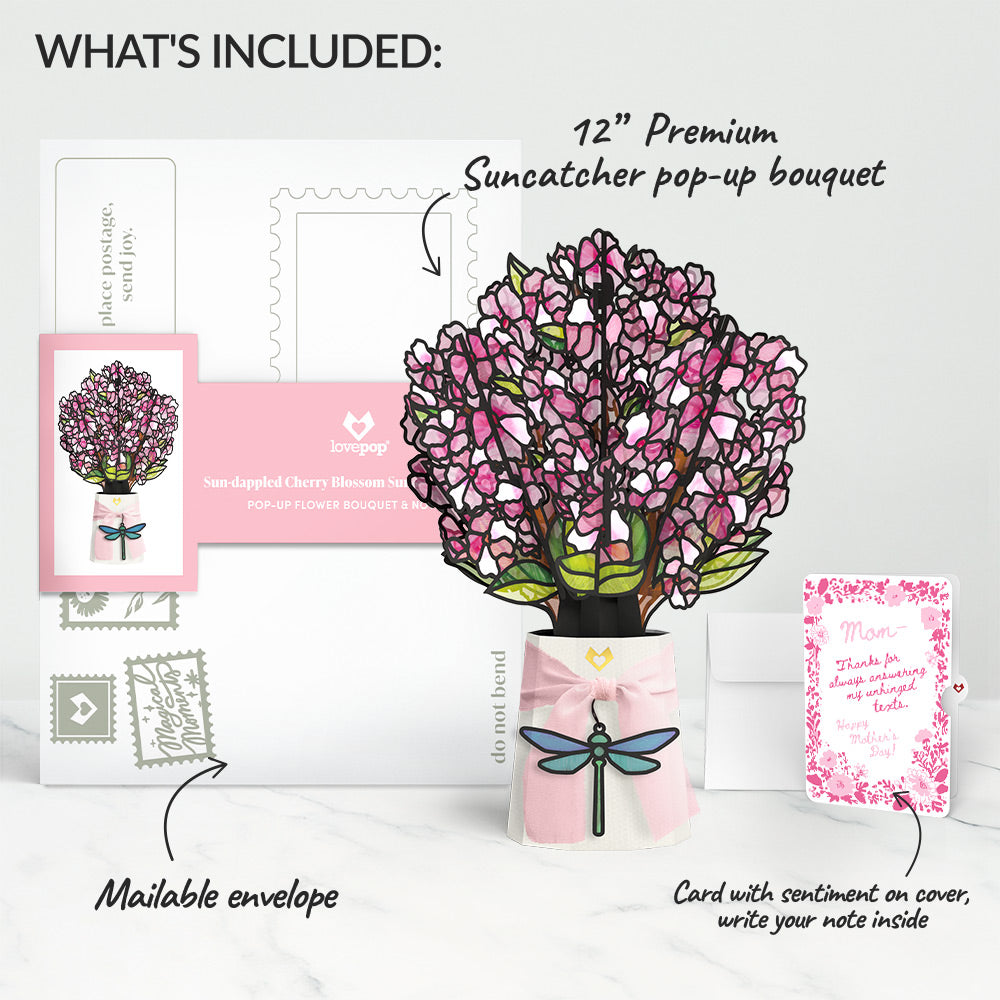 Sun-dappled Cherry Blossom Mother’s Day Suncatcher Bouquet and Blushing Garden Frame Sentiment Set for Mom