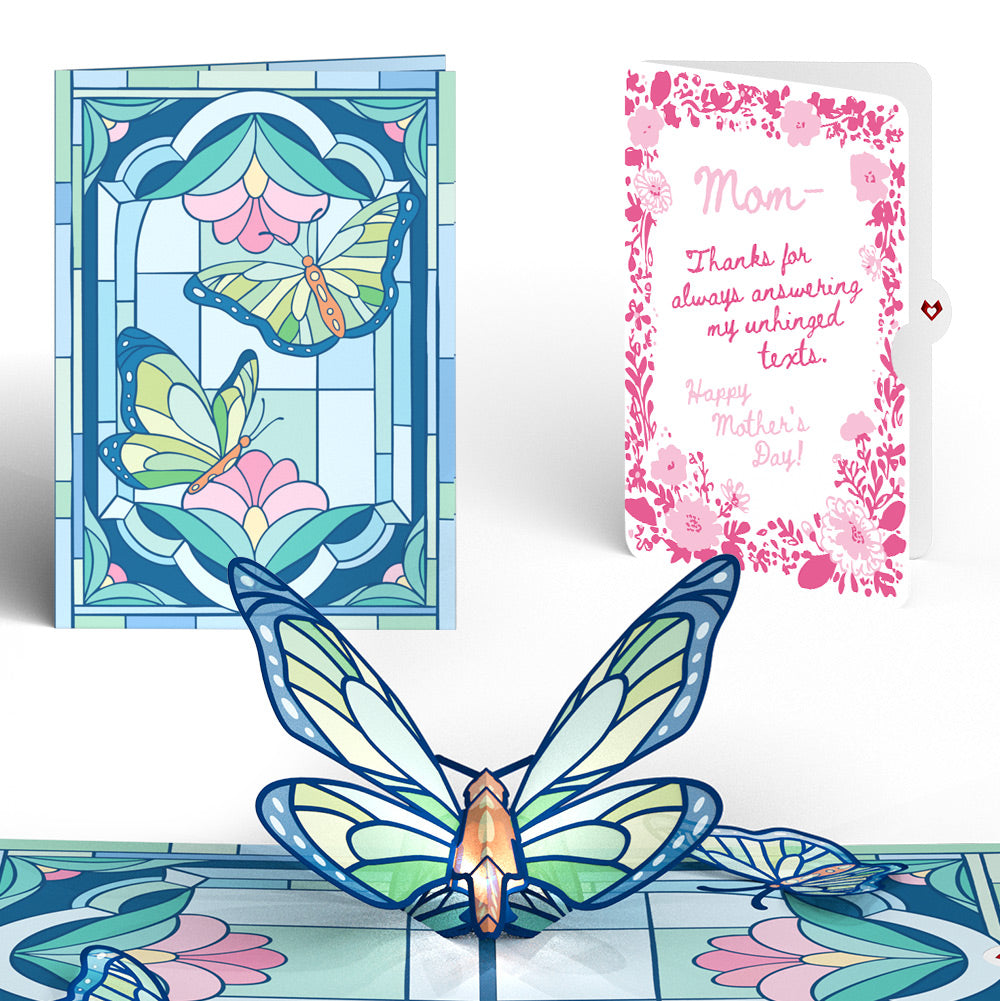 Stained Glass Butterfly Mother’s Day Light-Up Pop-Up Card and Blushing Garden Frame Sentiment Set for Mom