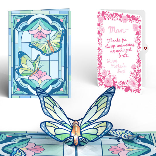 Stained Glass Butterfly Mother’s Day Light-Up Pop-Up Card and Blushing Garden Frame Sentiment Set for Mom