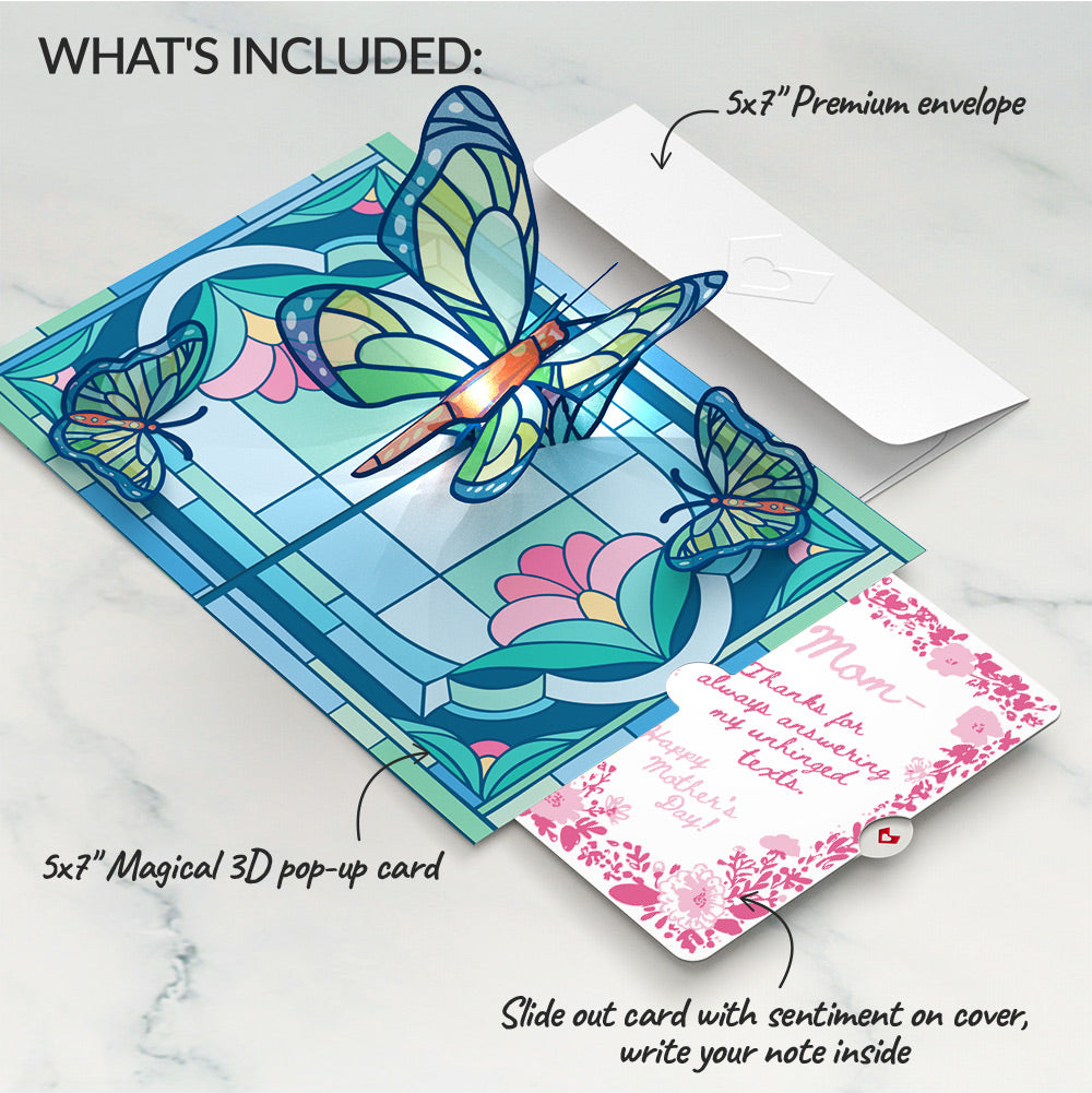 Stained Glass Butterfly Mother’s Day Light-Up Pop-Up Card and Blushing Garden Frame Sentiment Set for Mom