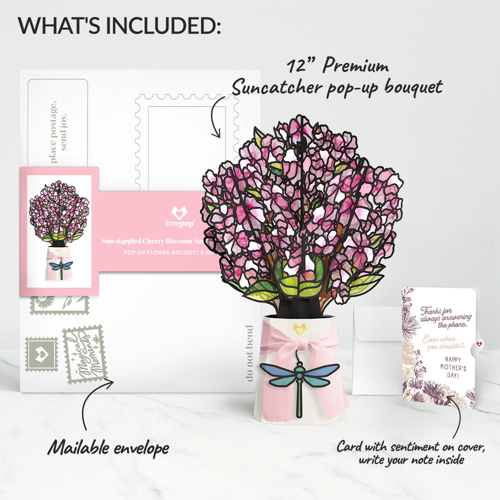 Sun-dappled Cherry Blossom Mother’s Day Suncatcher Bouquet and Soft Neutral Bloom Sentiment Set for Mom