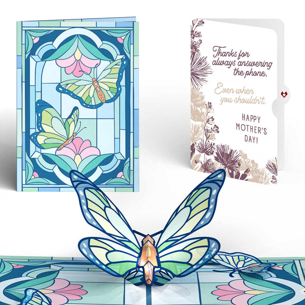 Stained Glass Butterfly Mother’s Day Light-Up Pop-Up Card and Soft Neutral Bloom Sentiment Set for Mom