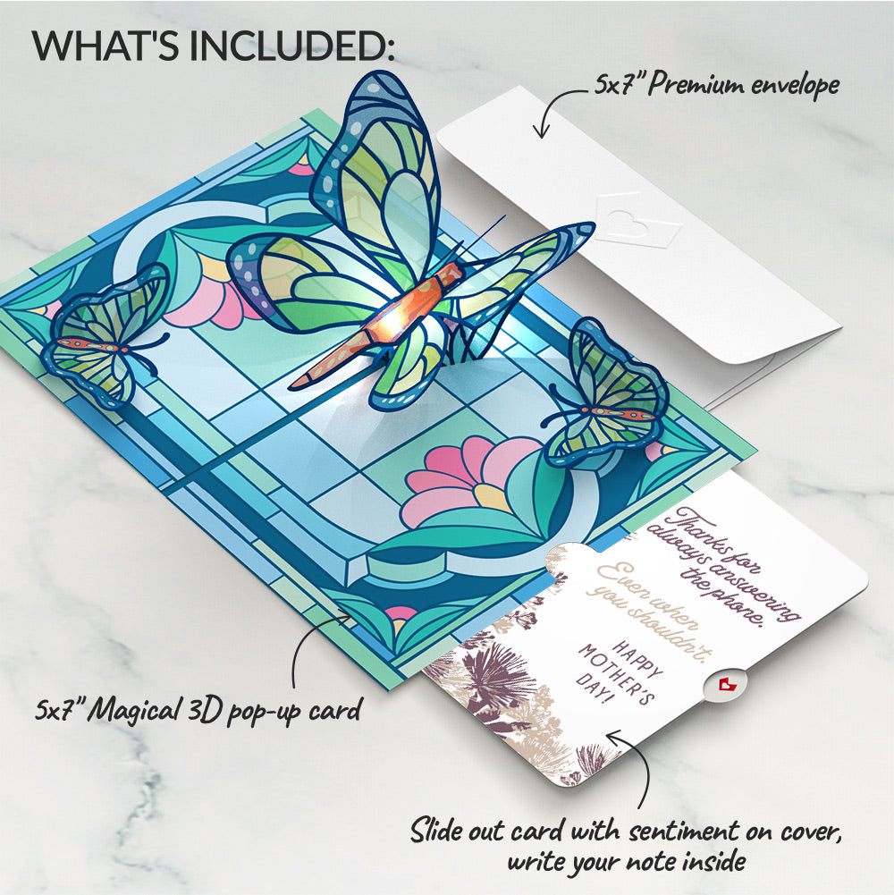 Stained Glass Butterfly Mother’s Day Light-Up Pop-Up Card and Soft Neutral Bloom Sentiment Set for Mom