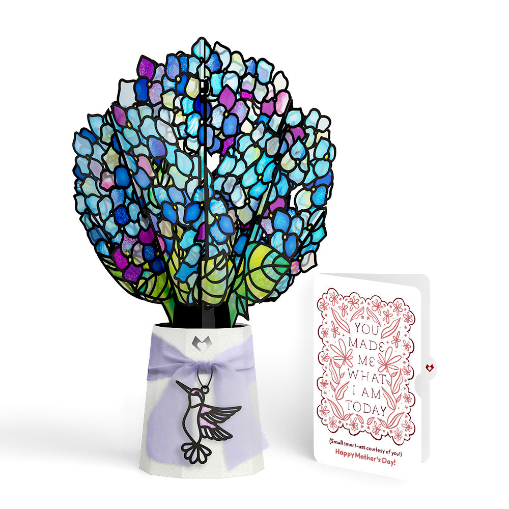 Sunlit Hydrangeas Mother’s Day Suncatcher Bouquet and Folk Floral Gratitude Sentiment Set for Mom