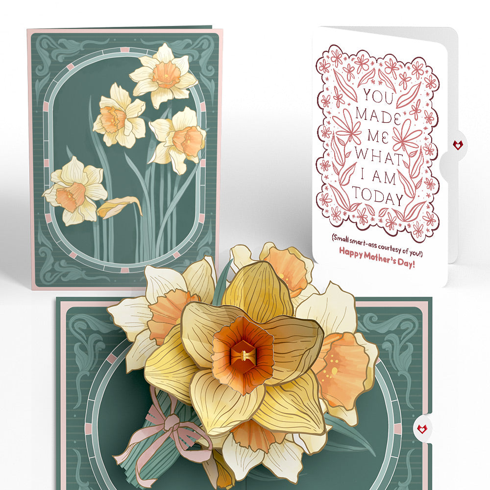 Daffodils in Bloom Mother’s Day Pop-Up Card and Folk Floral Gratitude Sentiment Set for Mom