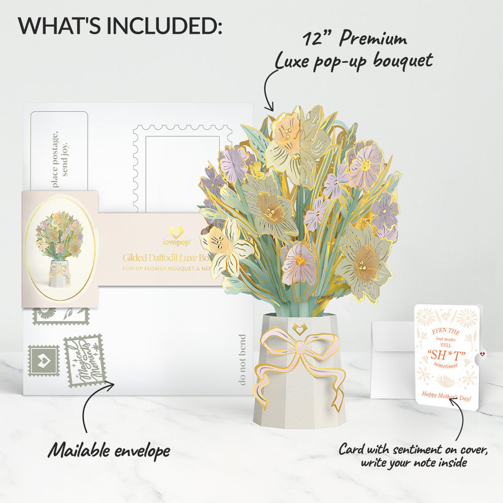 Gilded Daffodil Mother’s Day Luxe Bouquet and Retro Bloom Sass Sentiment Set for Mom