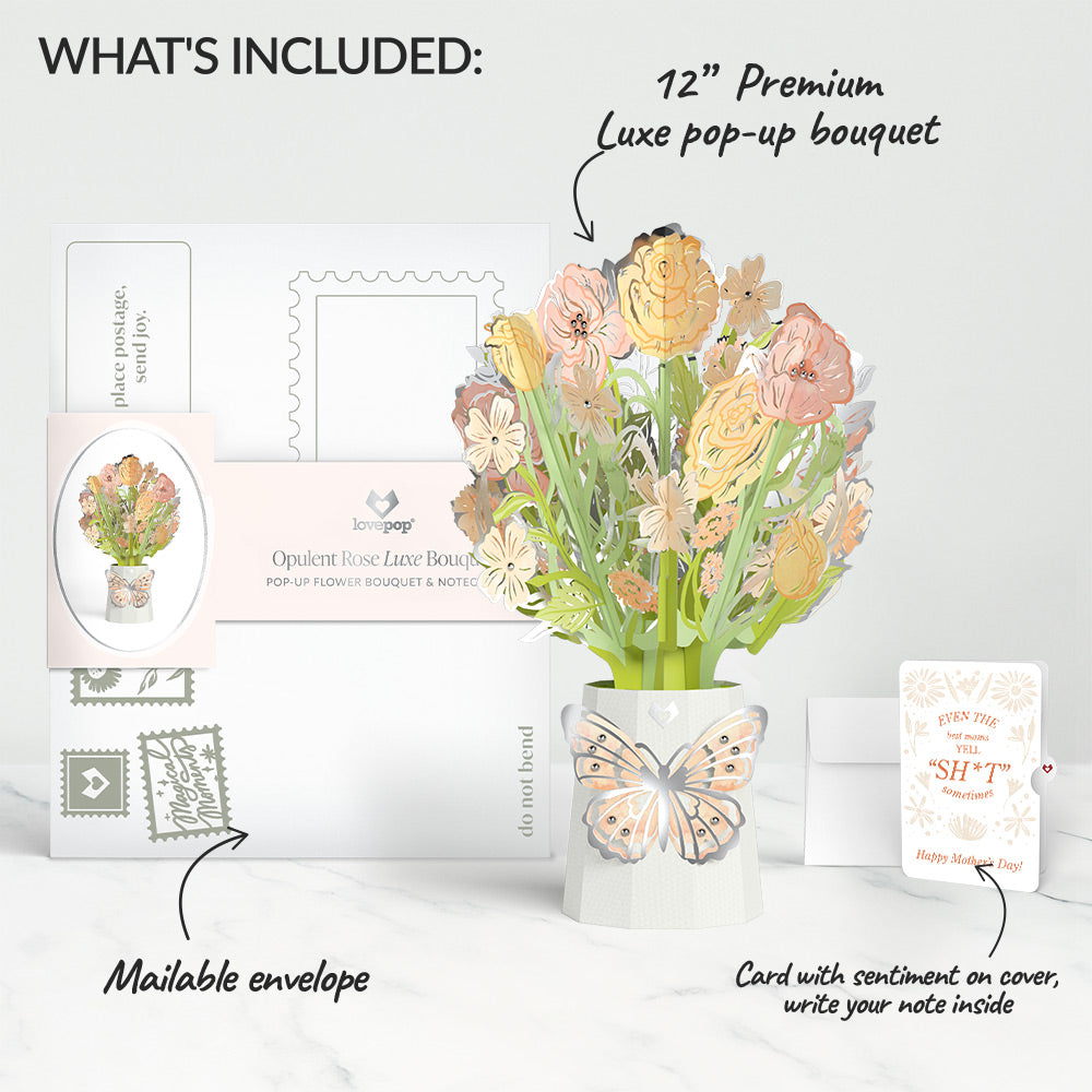 Opulent Rose Mother’s Day Luxe Bouquet and Retro Bloom Sass Sentiment Set for Mom