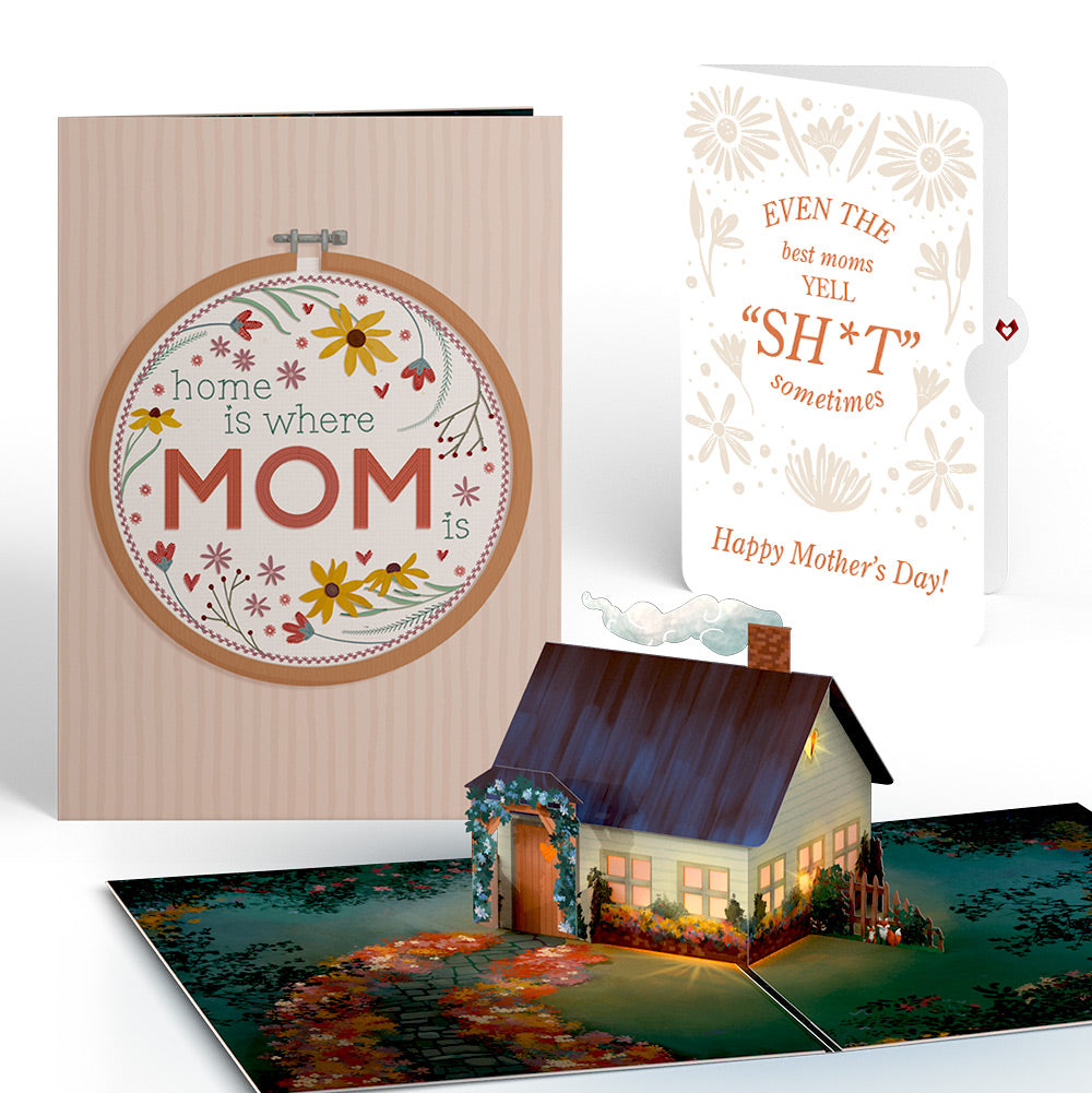 Home Is Where Mom Is Mother’s Day Light-Up Pop-Up Card and Retro Bloom Sass Sentiment Set for Mom