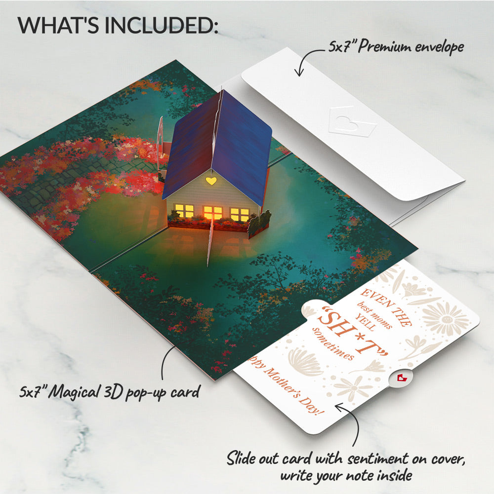 Home Is Where Mom Is Mother’s Day Light-Up Pop-Up Card and Retro Bloom Sass Sentiment Set for Mom