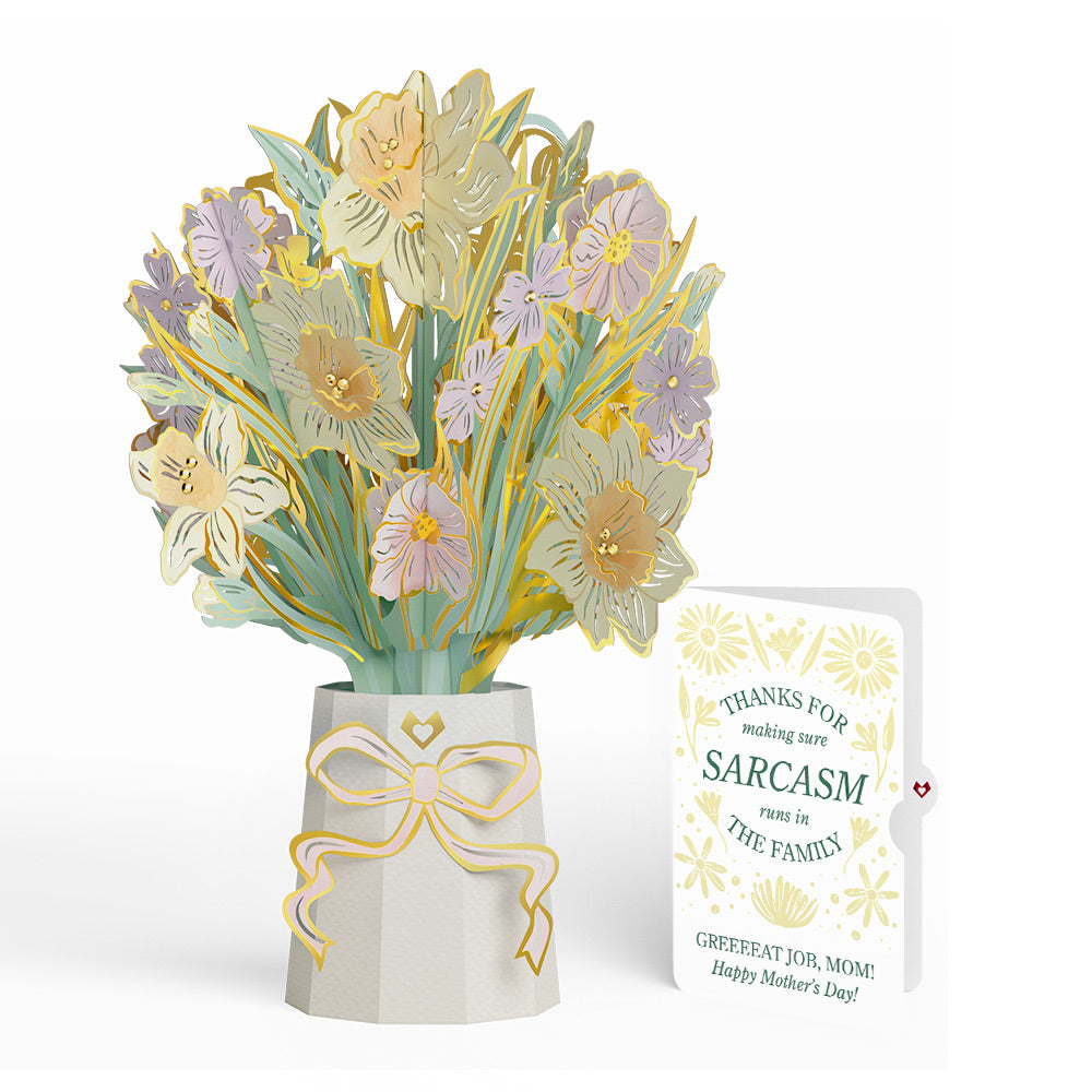 Gilded Daffodil Mother’s Day Luxe Bouquet and Sunny Sarcasm Garden Sentiment Set for Mom