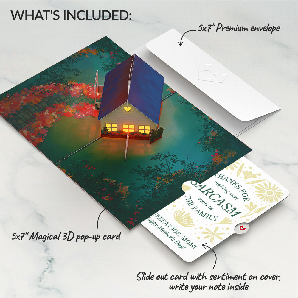 Home Is Where Mom Is Mother’s Day Light-Up Pop-Up Card and Sunny Sarcasm Garden Sentiment Set for Mom