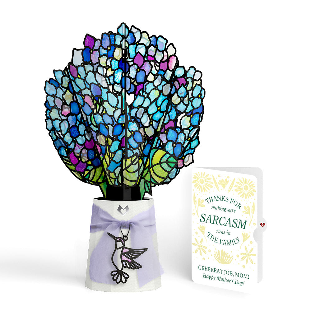 Sunlit Hydrangeas Mother’s Day Suncatcher Bouquet and Sunny Sarcasm Garden Sentiment Set for Mom