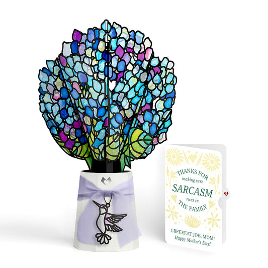 Sunlit Hydrangeas Mother’s Day Suncatcher Bouquet and Sunny Sarcasm Garden Sentiment Set for Mom