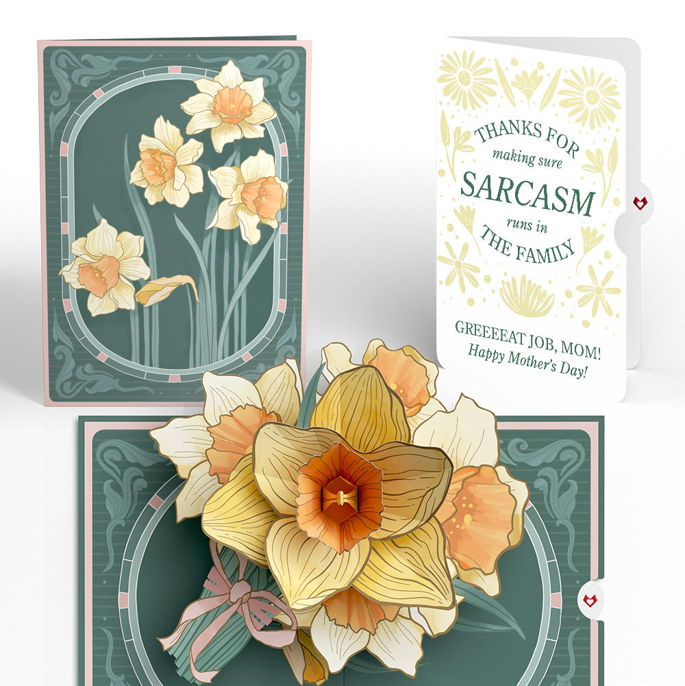 Daffodils in Bloom Mother’s Day Pop-Up Card and Sunny Sarcasm Garden Sentiment Set for Mom