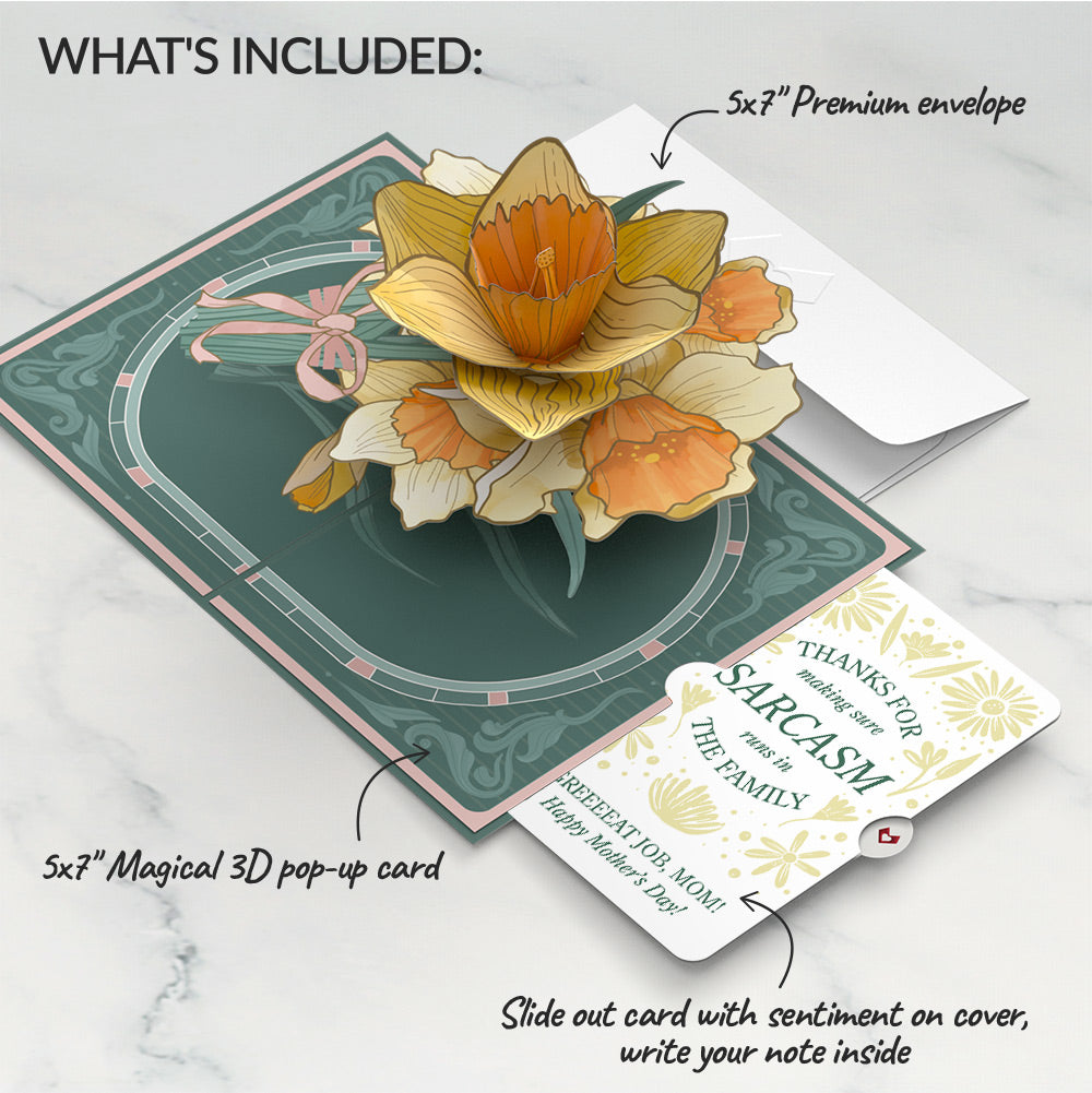 Daffodils in Bloom Mother’s Day Pop-Up Card and Sunny Sarcasm Garden Sentiment Set for Mom