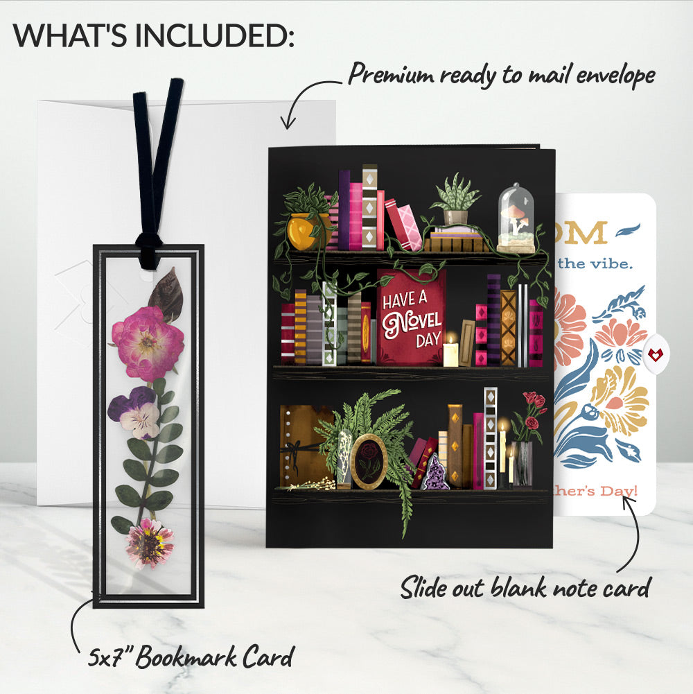 Novel Day Mother’s Day Petal Pressed™ Bookmark Card and Folk Art Bloom Sentiment Set for Mom