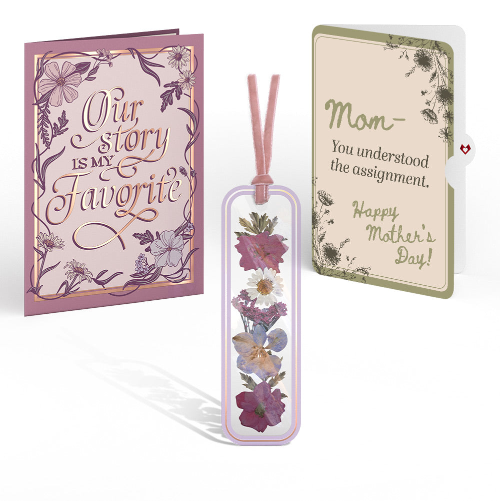 Our Story Mother’s Day Petal Pressed™ Bookmark Card and Vintage Sketch Garden Sentiment Set for Mom