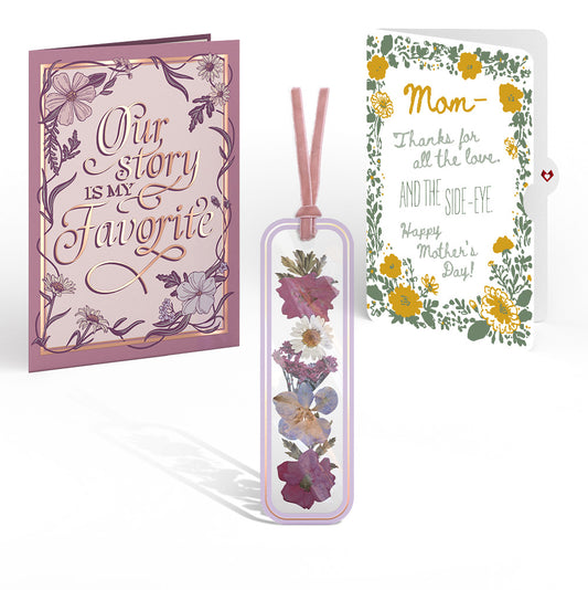 Our Story Mother’s Day Petal Pressed™ Bookmark Card and Golden Wildflower Frame Sentiment Set for Mom