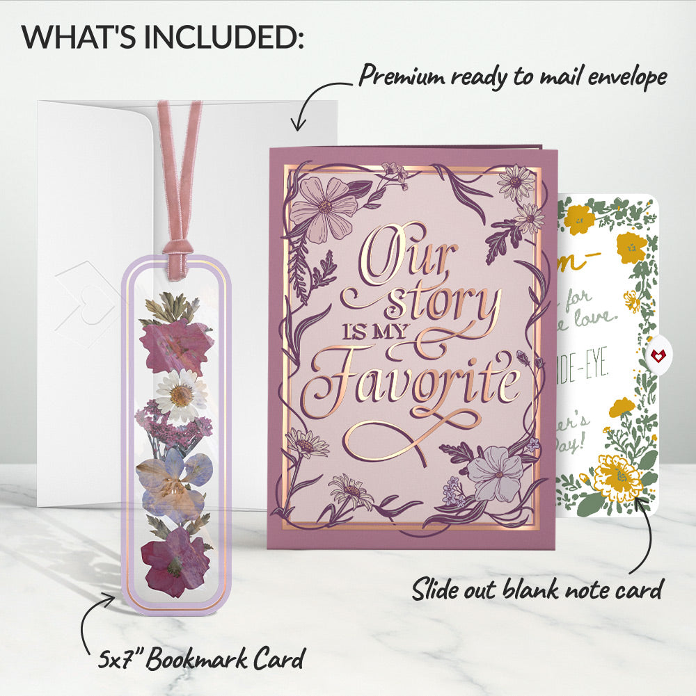 Our Story Mother’s Day Petal Pressed™ Bookmark Card and Golden Wildflower Frame Sentiment Set for Mom
