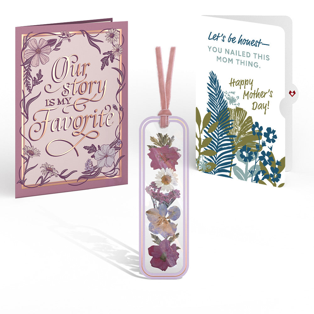 Our Story Mother’s Day Petal Pressed™ Bookmark Card and Layered Leaf Harmony Sentiment Set for Mom