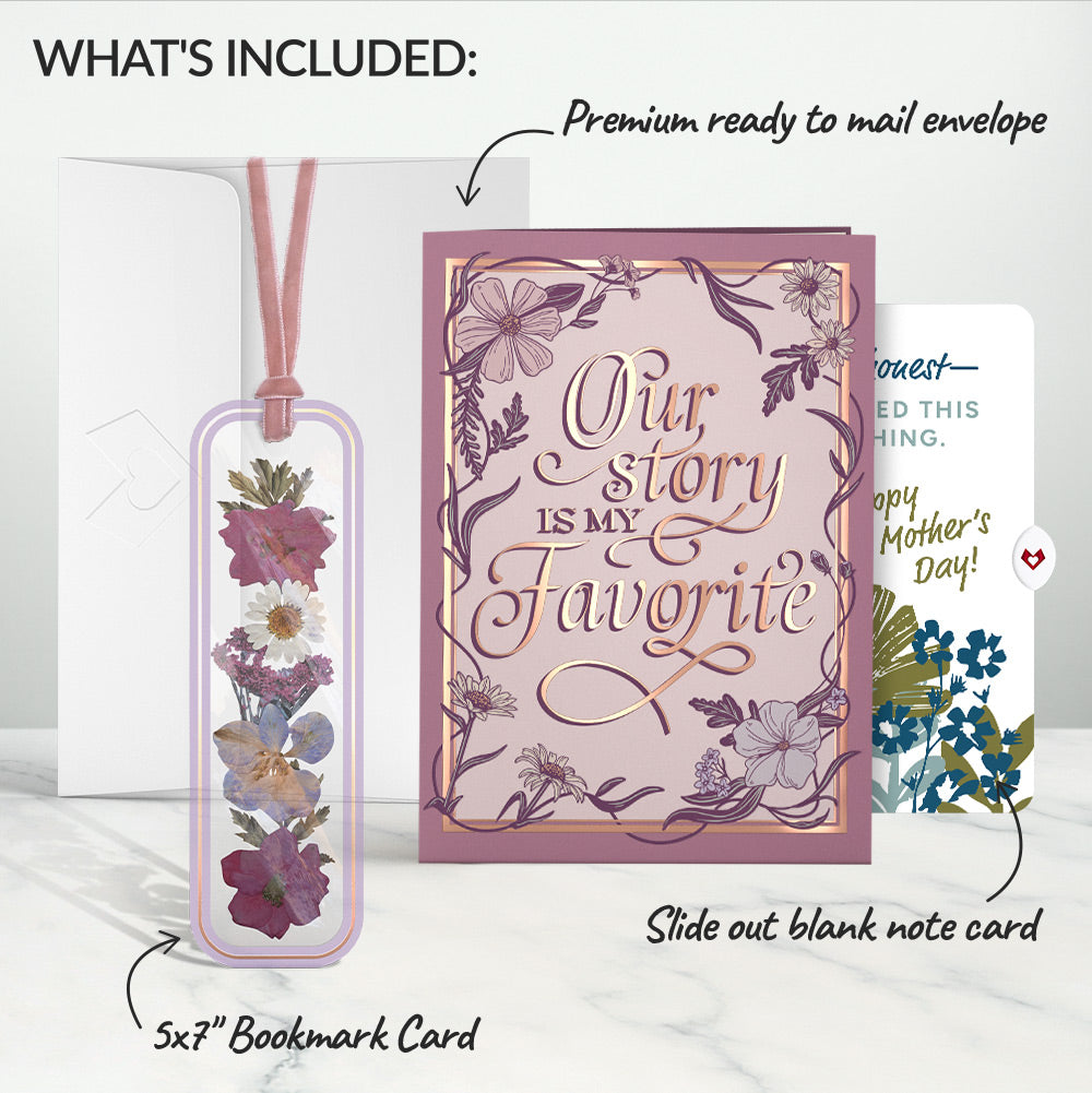 Our Story Mother’s Day Petal Pressed™ Bookmark Card and Layered Leaf Harmony Sentiment Set for Mom