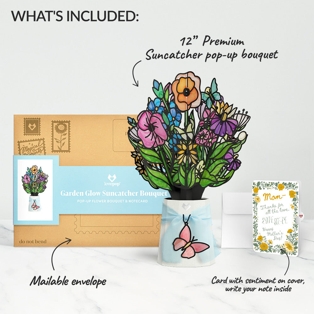 Garden Glow Mother’s Day Suncatcher Bouquet and Golden Wildflower Frame Sentiment Set for Mom