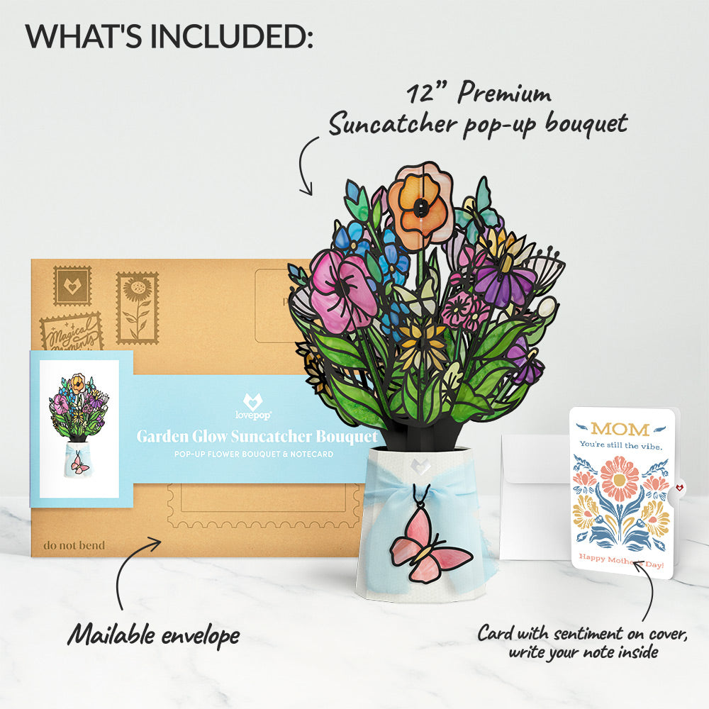 Garden Glow Mother’s Day Suncatcher Bouquet and Folk Art Bloom Sentiment Set for Mom