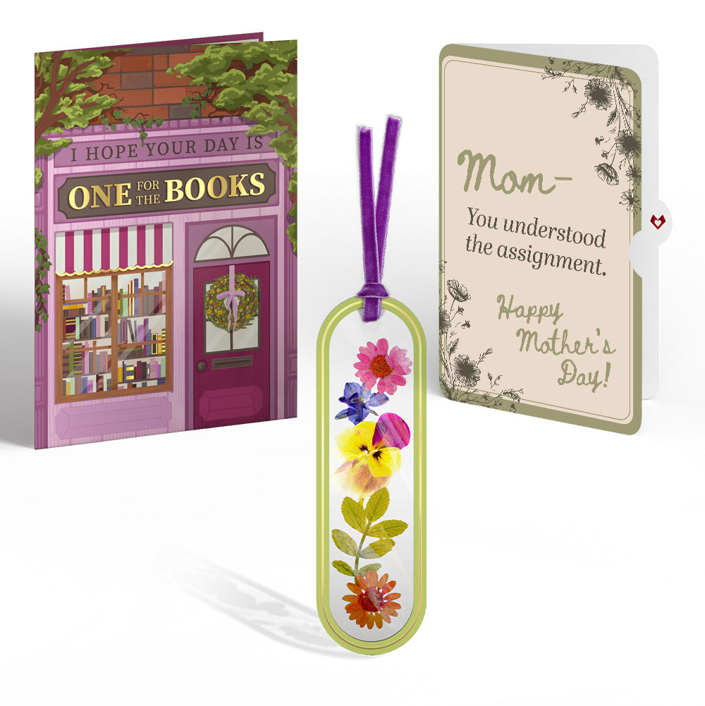 One for the Books Mother’s Day Petal Pressed™ Bookmark Card and Vintage Sketch Garden Sentiment Set for Mom