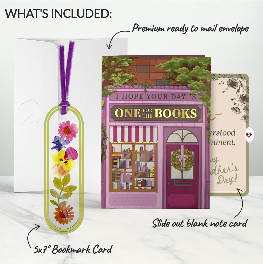 One for the Books Mother’s Day Petal Pressed™ Bookmark Card and Vintage Sketch Garden Sentiment Set for Mom