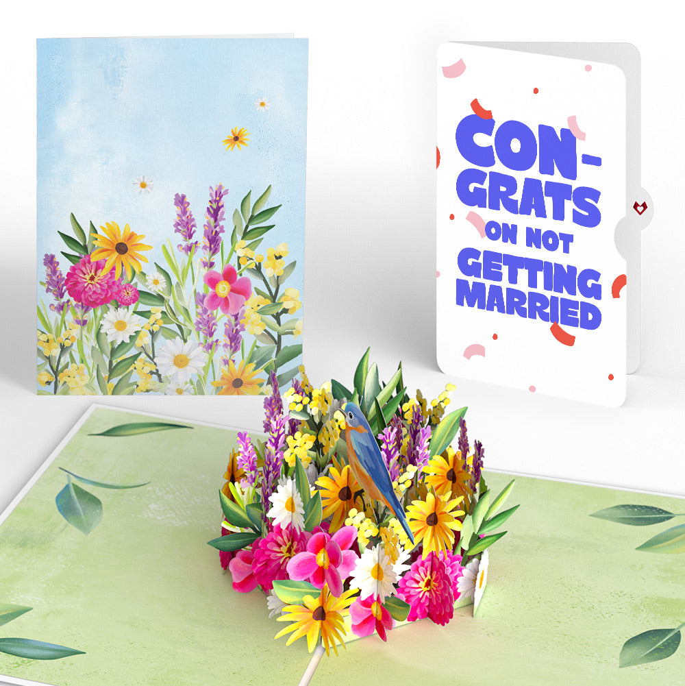 Vibrant Garden Blooms Breakup Pop-Up Card and Playful Confetti Sentiment Set