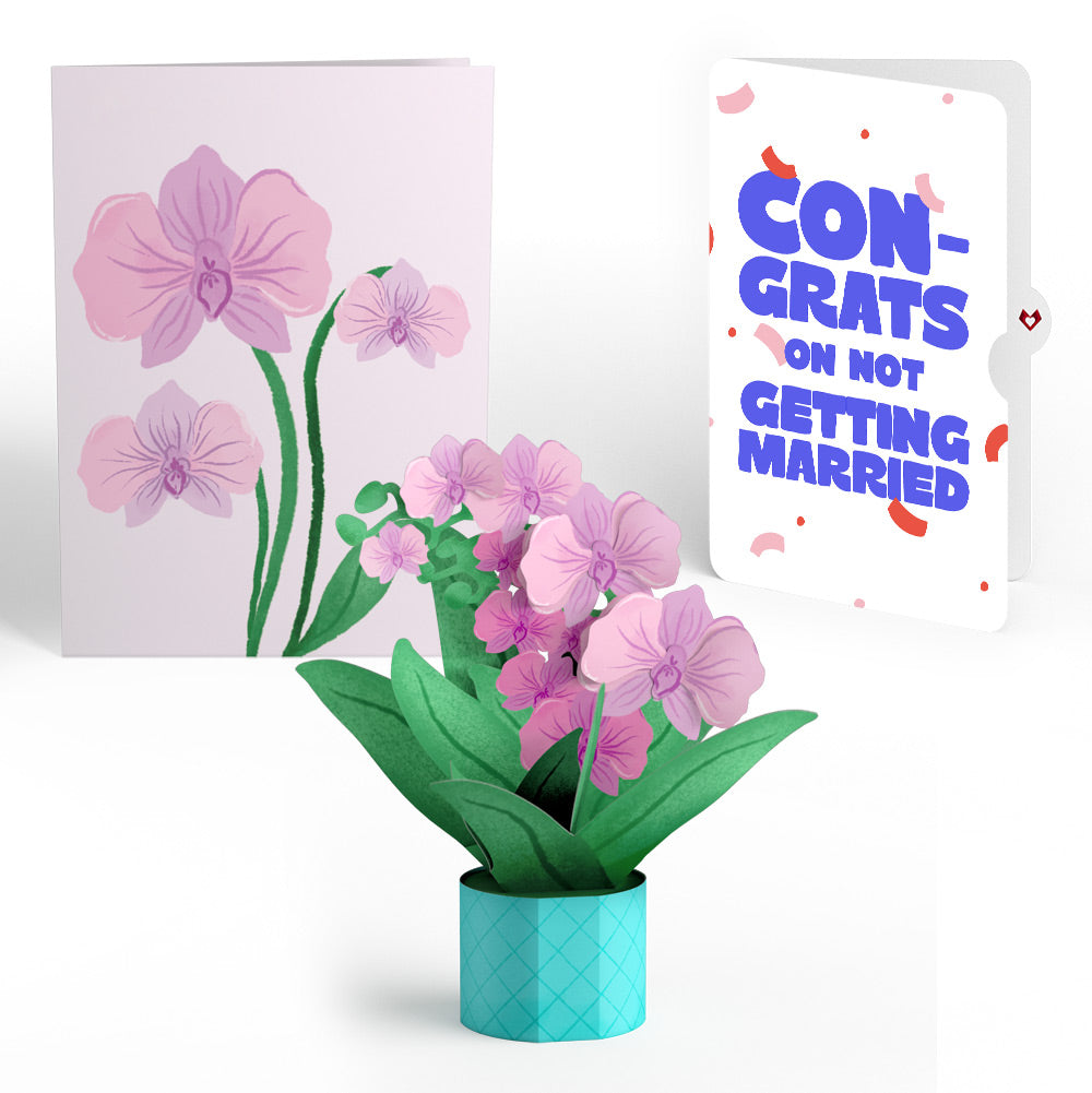 Orchid Breakup Card with Mini Bouquet and Playful Confetti Sentiment Set