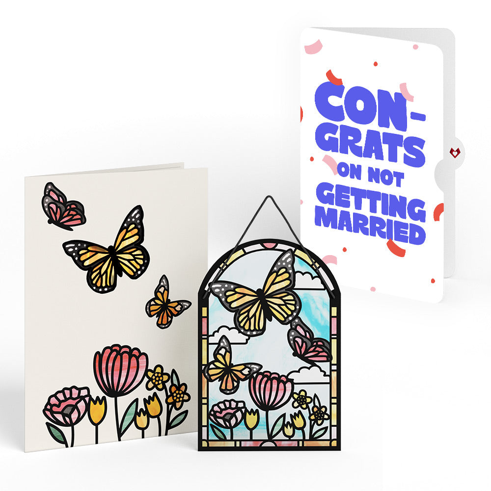 Butterfiles Breakup Suncatcher Card and Playful Confetti Sentiment Set